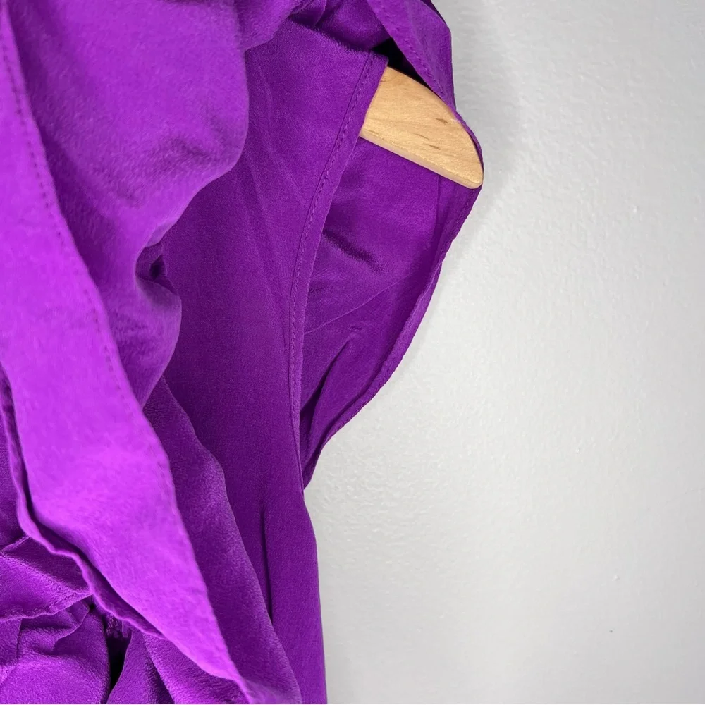 Geren Ford 100% Silk Short Sleeve V Neck Ruffle Dress in Purple L - Picture 5 of 7